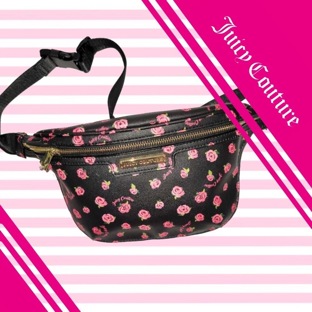 4/$100 Juicy Couture Black Disty Rose Promenade Belt Bag
